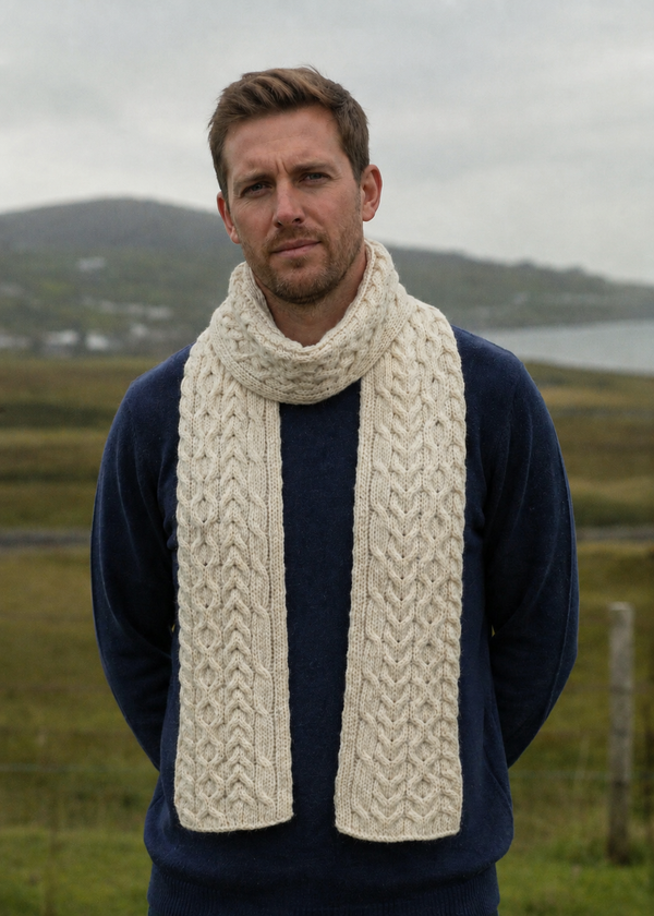 Aran Pure Wool Scarf | Natural
