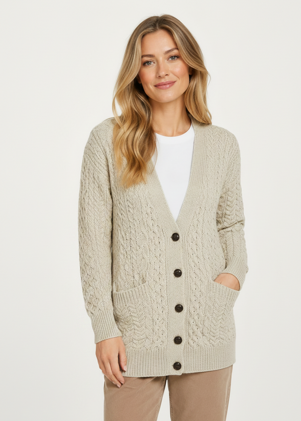 Delphi Aran Boyfriend Cardigan | Oatmeal 