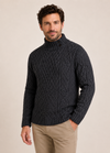 Men's Aran Merino Wool Button Collar Sweater | Charcoal