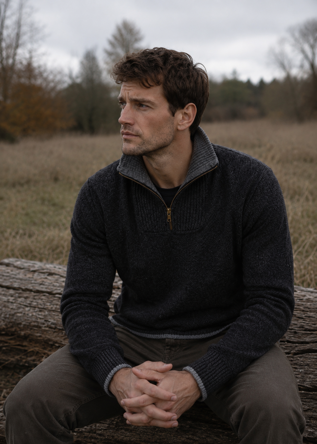 Men's Lambswool Quarter Zip Sweater - Charcoal | IrelandsEye Knitwear