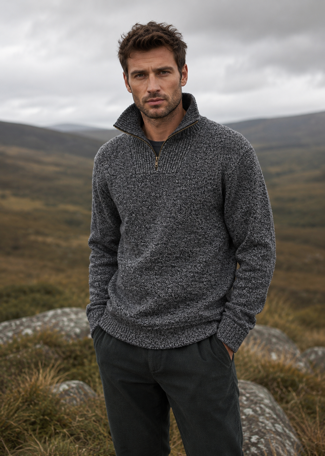 Men's Lambswool Quarter Zip Sweater | IrelandsEye | Dolmen