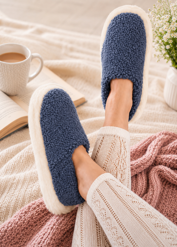 Sheep by the Sea Navy Wool Slippers | Unisex Irish Wool Slippers