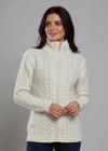 Ladies Merino Wool Aran Zip Cardigan | Natural