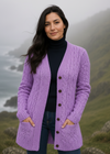 Aran Long Line Merino Cardigan | Lavender 