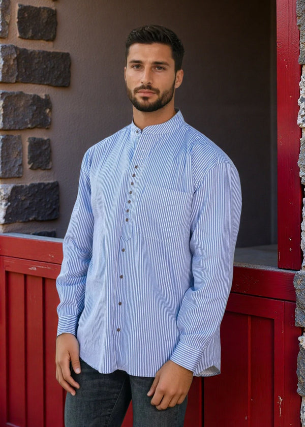 Civilian Grandfather Shirt | Blue Stripe