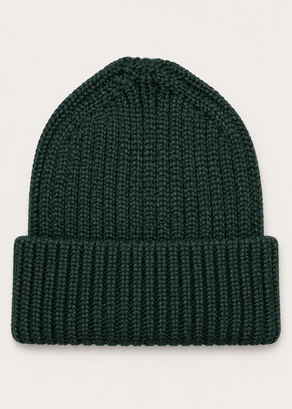 Aran Wool Ribbed Hat | Green