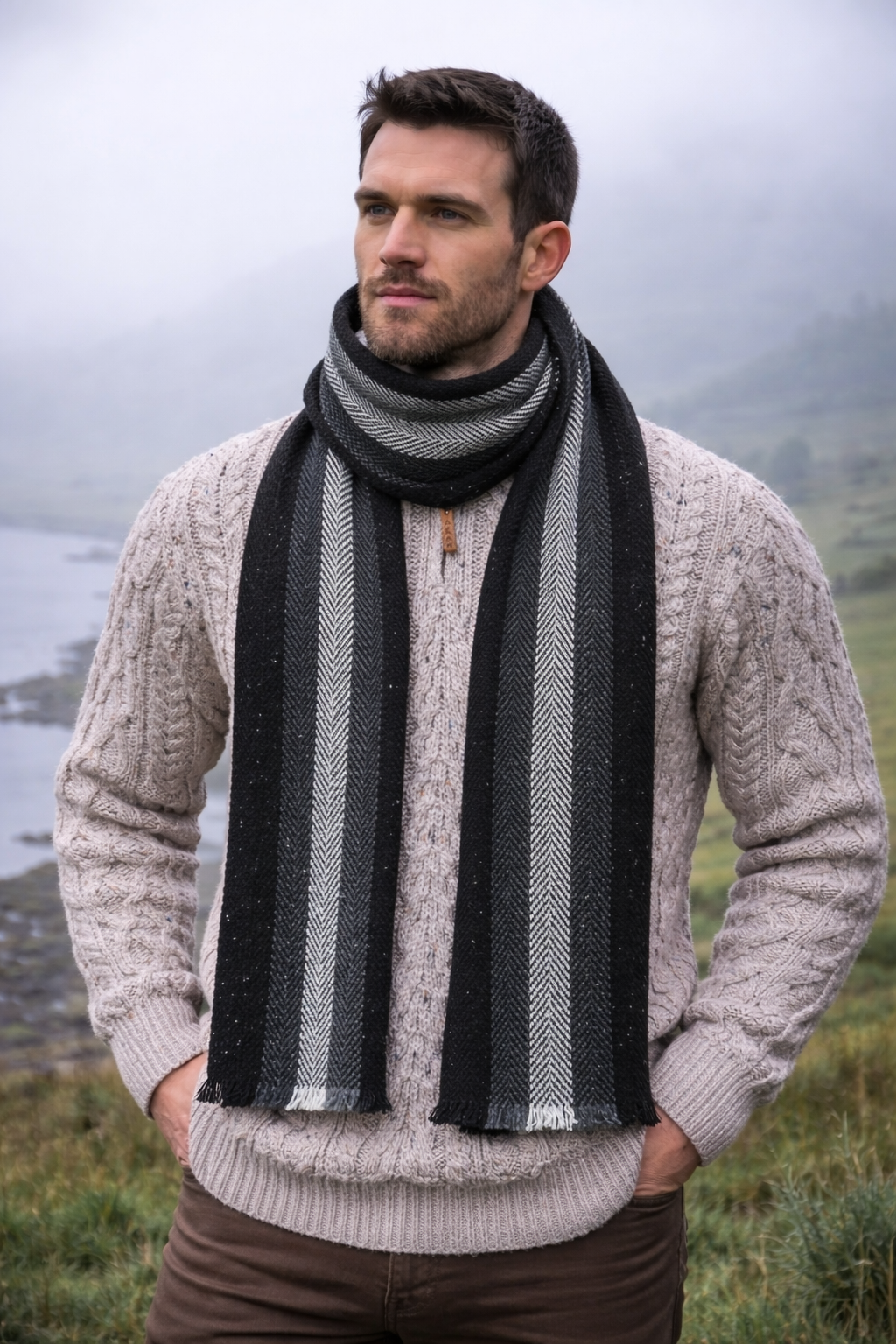 Mucros Donegal Wool Scarf | Premium Irish Made | Black Charcoal