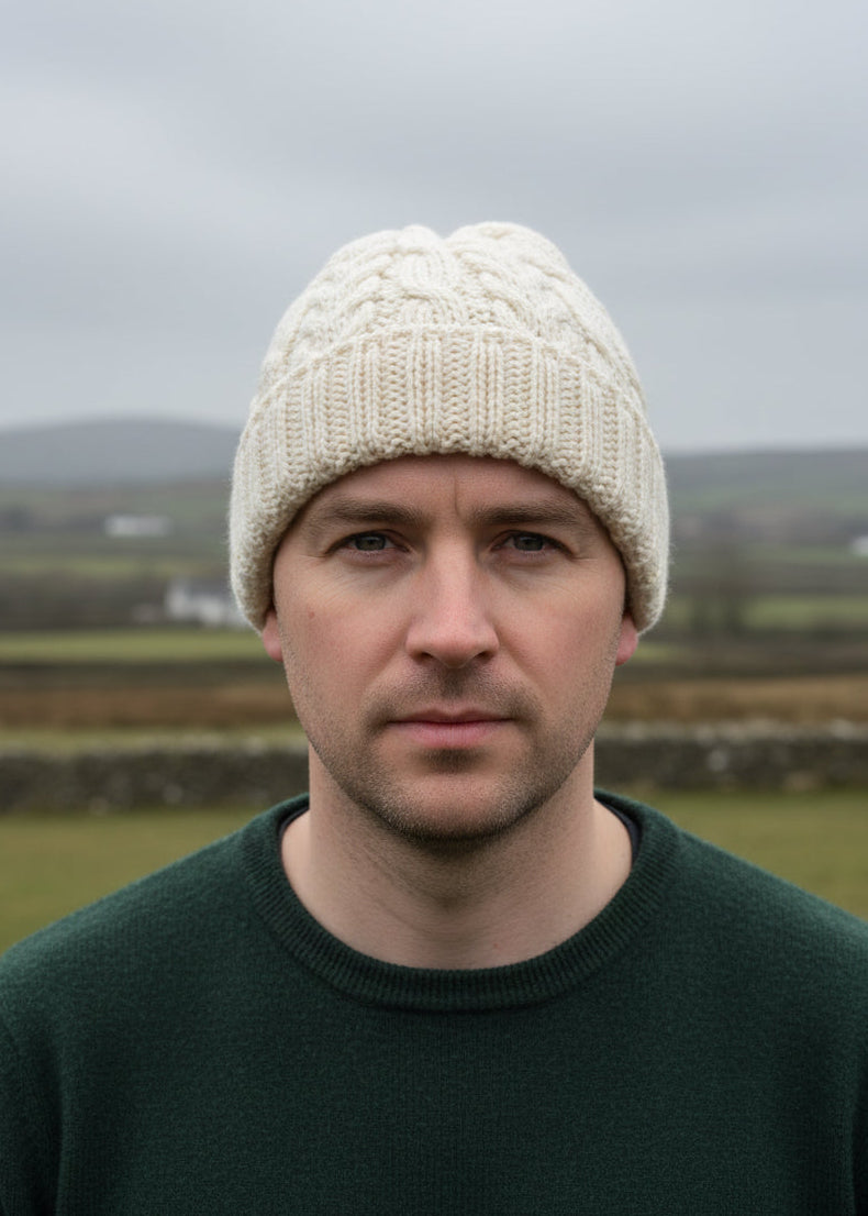 Aran Pure Wool Worsted Hat | Natural