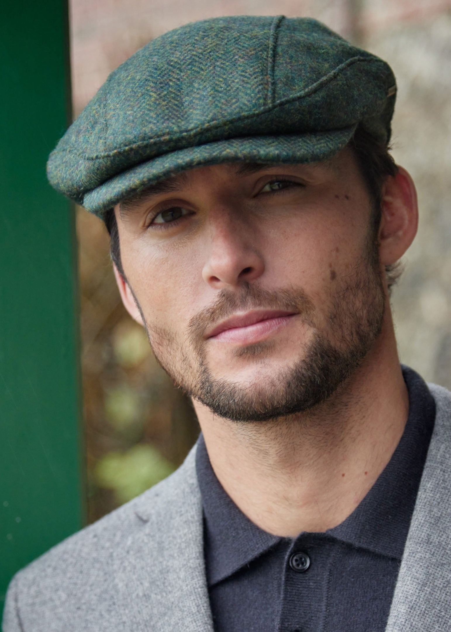 Driving Cap Forest Green Herringbone