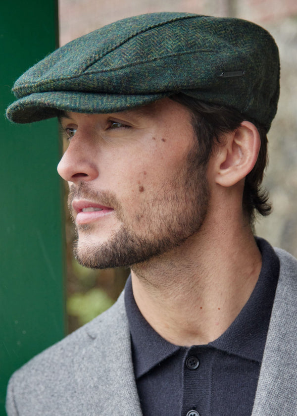 Driving Cap Forest Green Herringbone