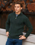Aran Merino Wool Half Zip Sweater | Green