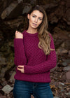 Ladies Slim-Fit Aran Sweater | Raspberry