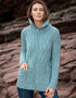 Aran Claddagh Zip Cardigan | Aqua