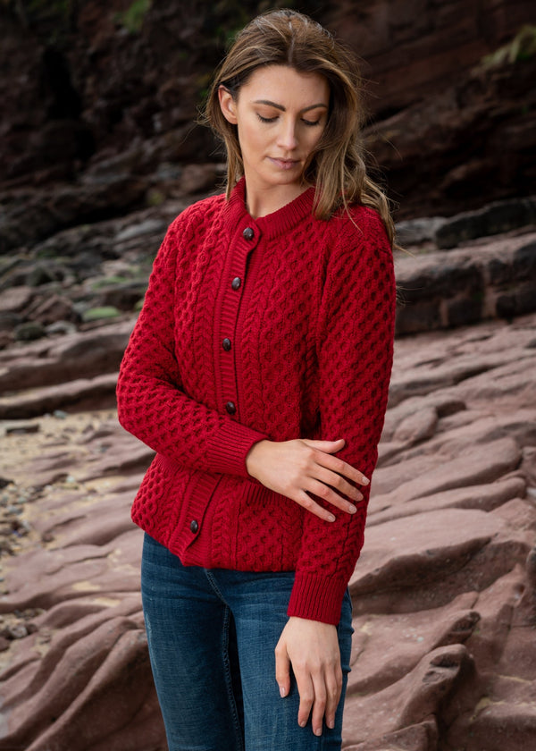 Aran Lumber Cardigan | Red