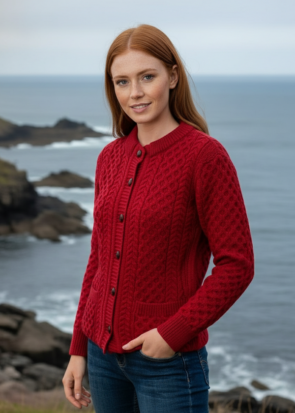 Aran Lumber Cardigan | Red