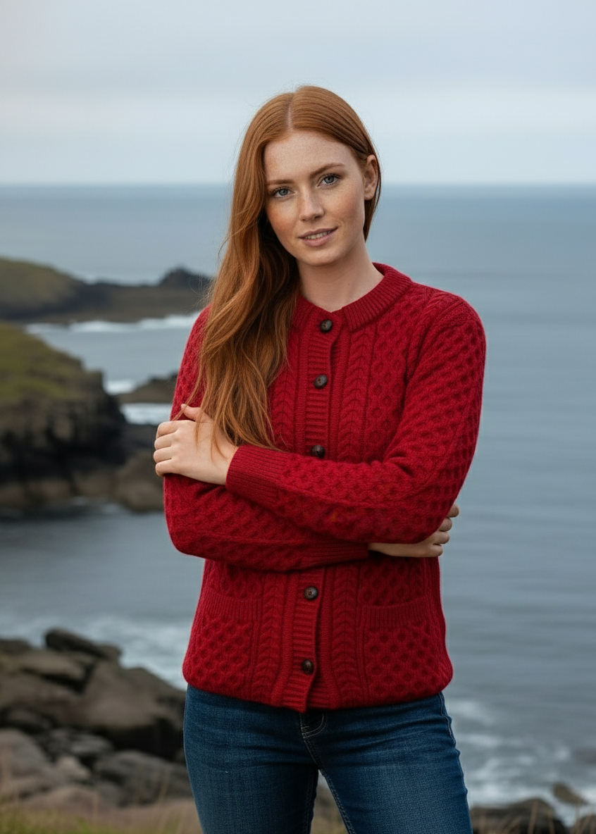 Aran Lumber Cardigan | Red