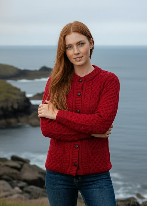 Aran Lumber Cardigan | Red