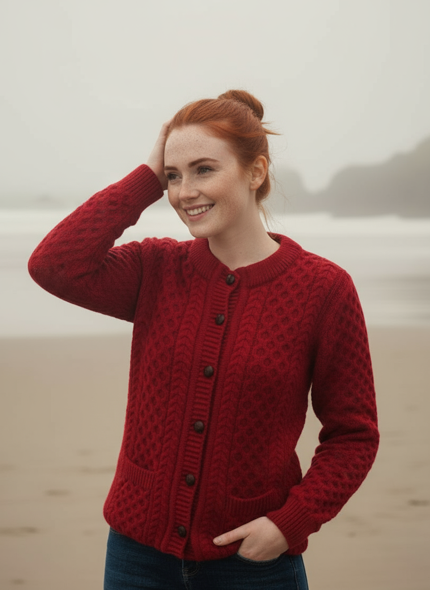 Aran Lumber Cardigan | Red