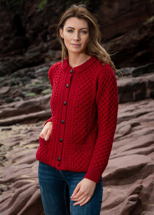 Aran Lumber Cardigan | Red