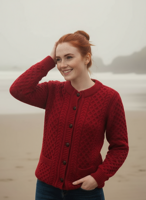 Aran Lumber Cardigan | Red