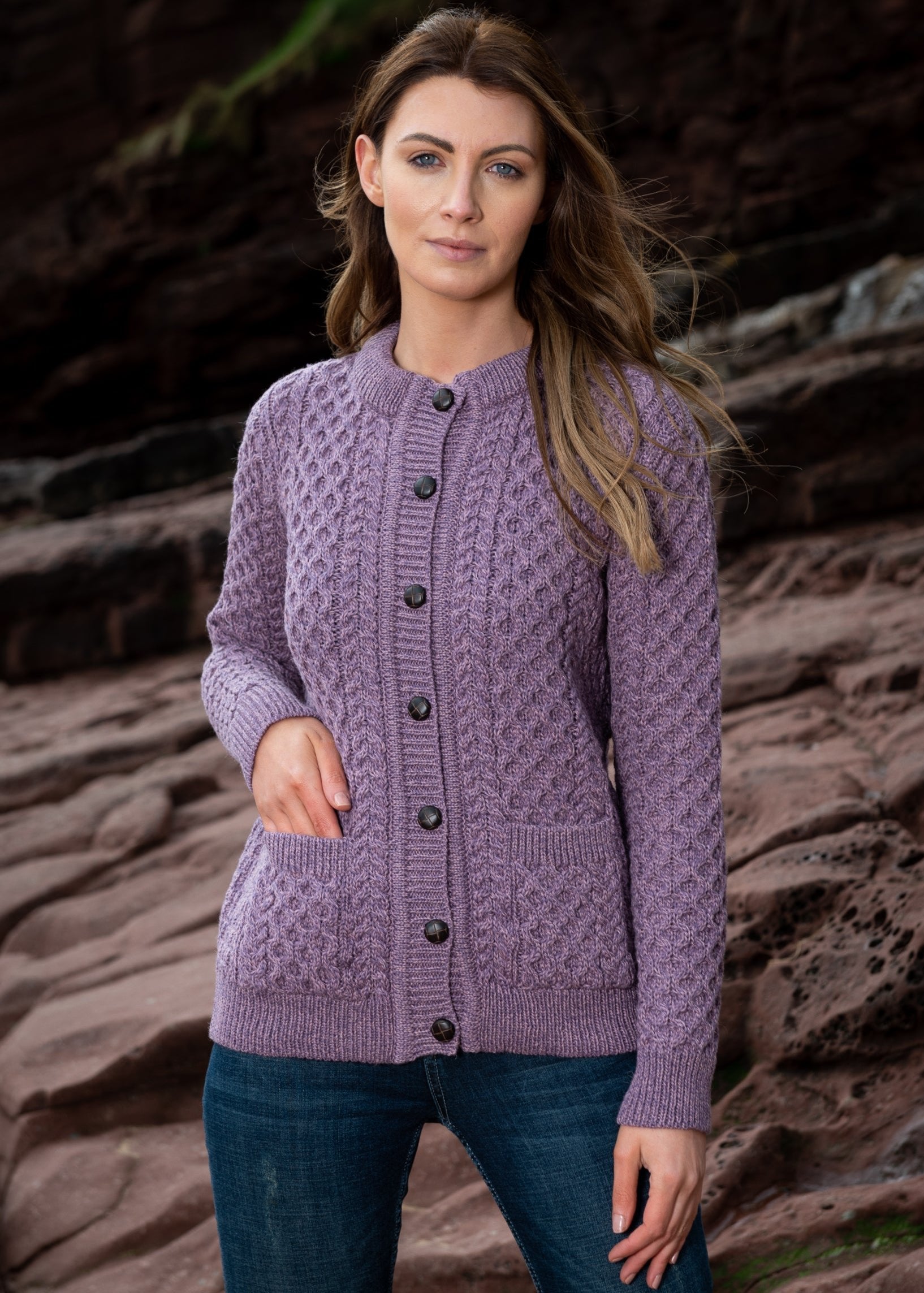 Aran Lumber Cardigan | Lavender