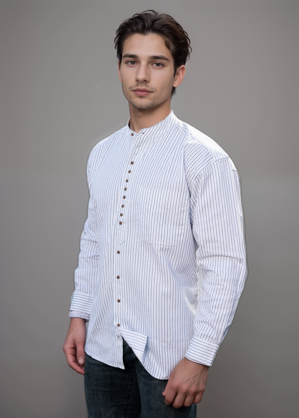Civilian Irish Grandfather Shirt | Navy Stripe