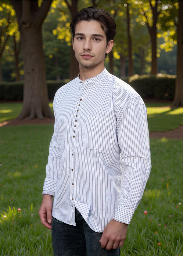 Civilian Irish Grandfather Shirt | Navy Stripe