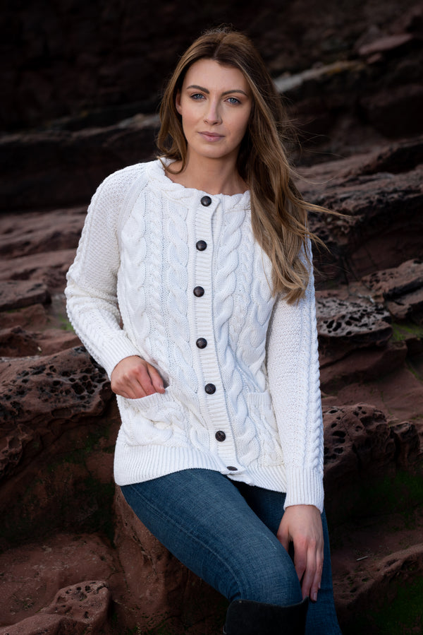 Merino Lumber Aran Cardigan | Natural