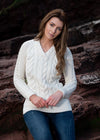 Aran V Neck Cashmere Sweater | Natural