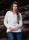 Aran V Neck Cashmere Sweater | Natural