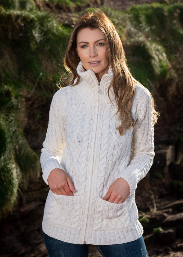 Aran Claddagh Zip Cardigan | Natural