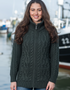 Aran Claddagh Zip Cardigan | Women's Green Merino Wool