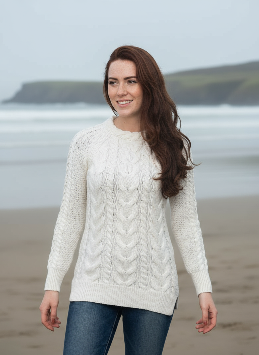 Aran Crew Neck Cashmere Sweater | Natural