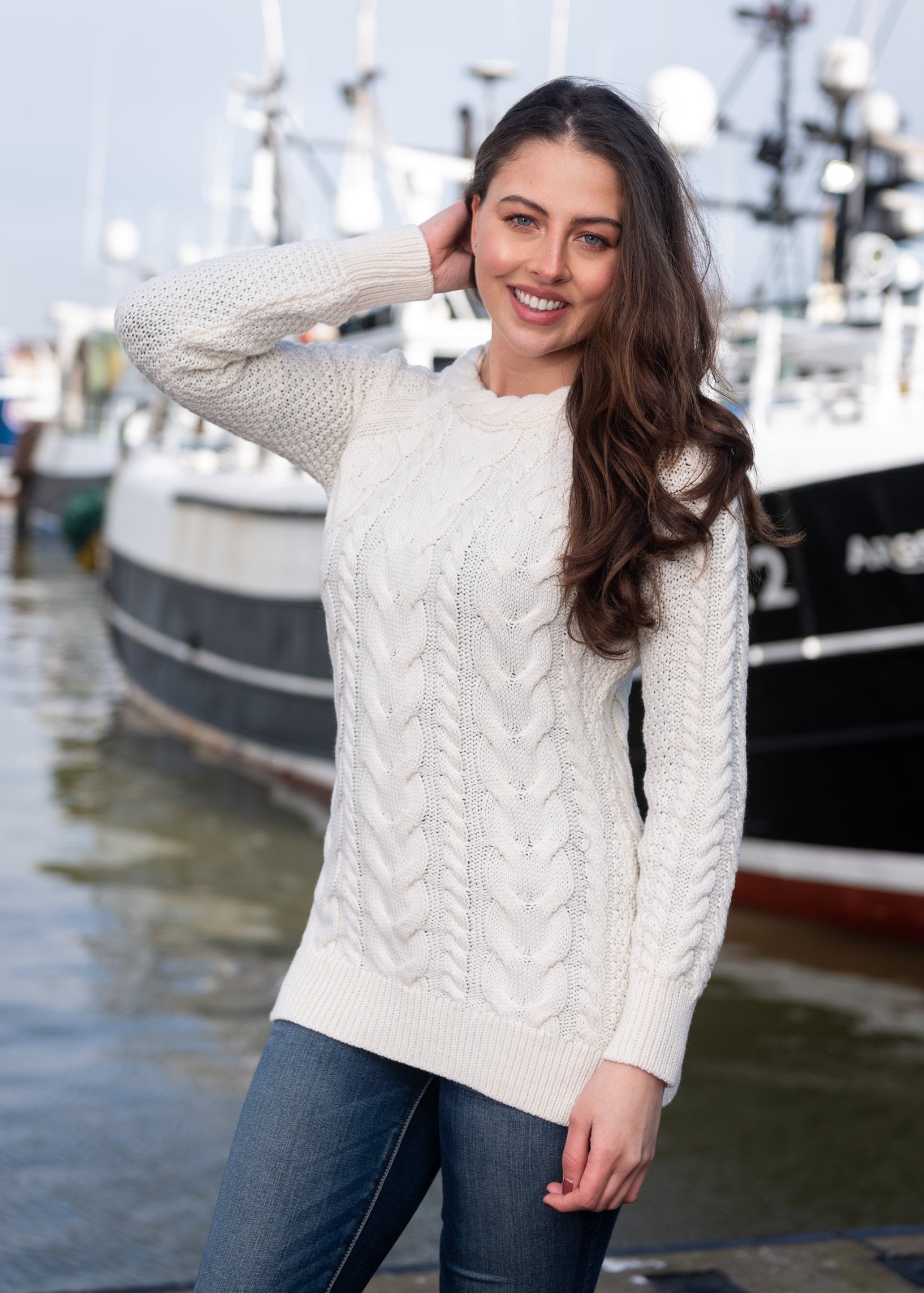 Ladies Cashmere Merino Natural Aran Sweater