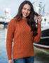 Ladies Slim-Fit Aran Sweater | Terracotta