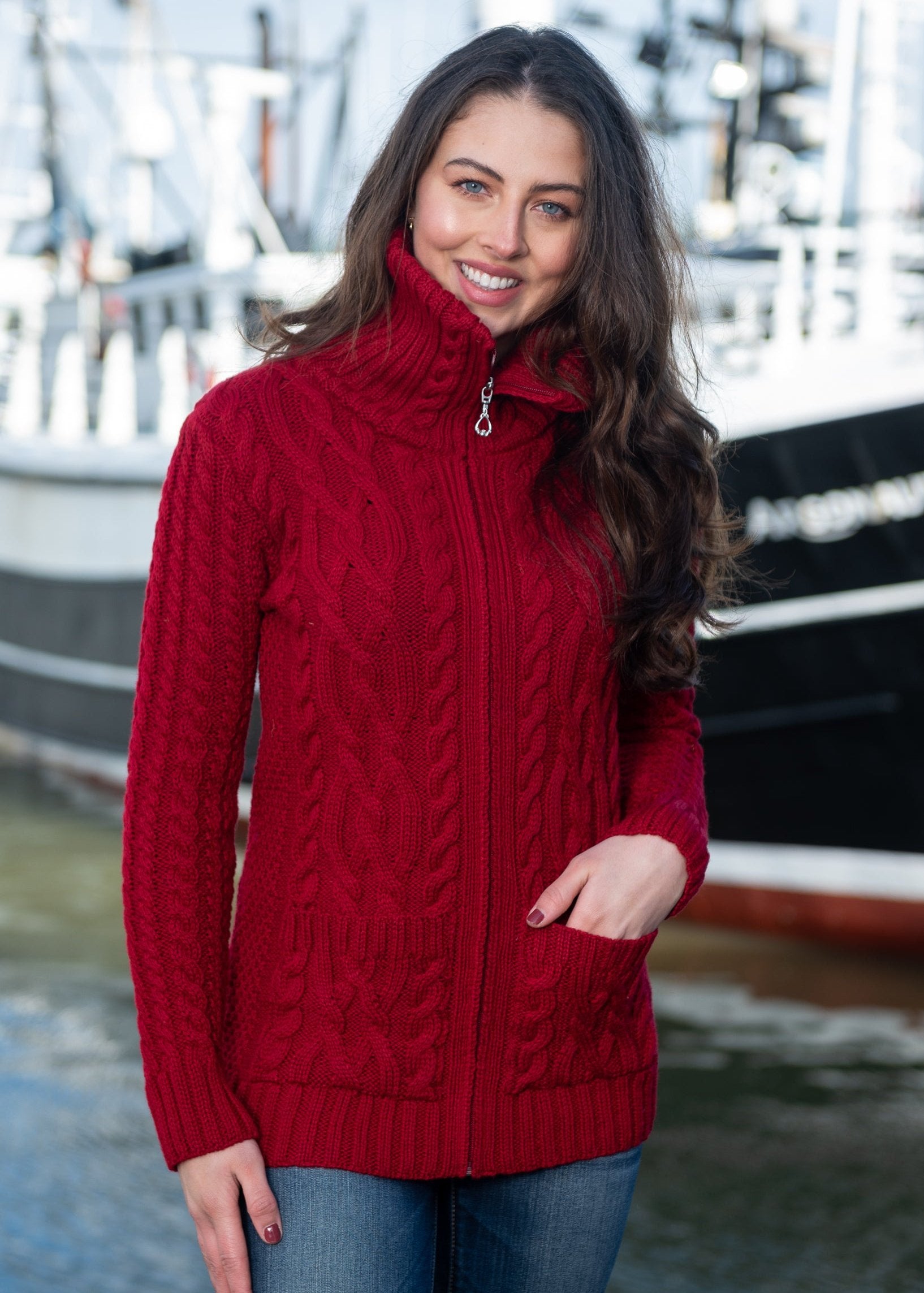 Aran Claddagh Zip Cardigan | Red