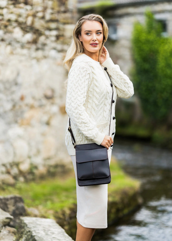 Luxury Irish Leather Sling Bag - Black