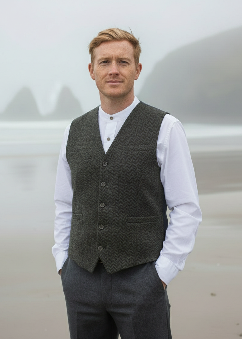 Green Tweed Herringbone Waistcoat