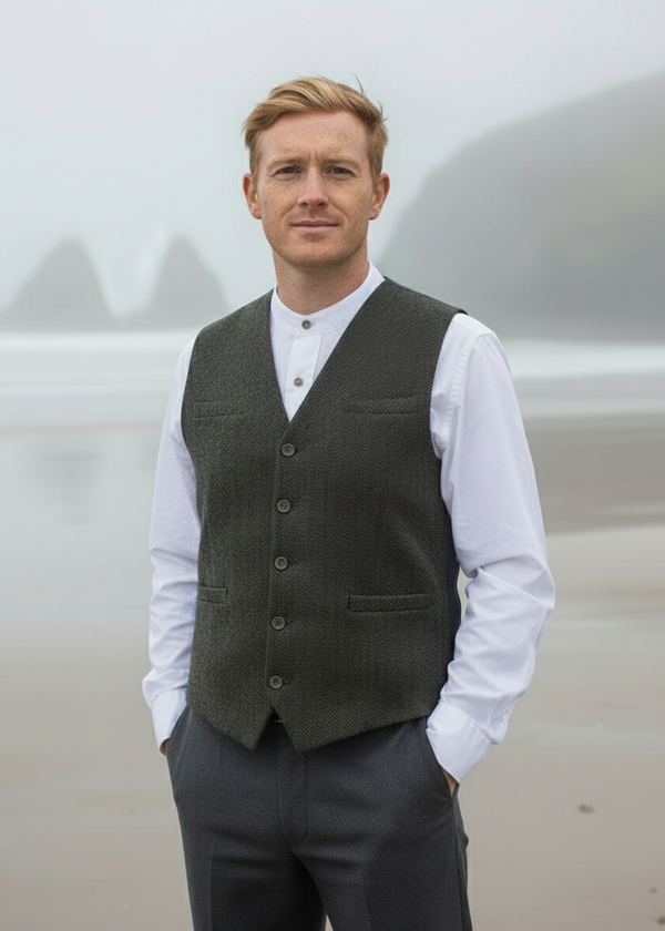Green Tweed Herringbone Waistcoat