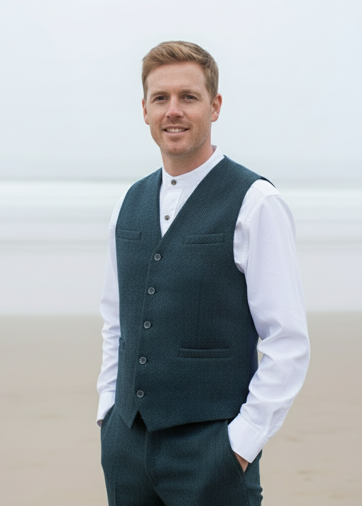 Navy Tweed Herringbone Waistcoat