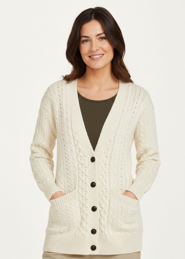 Delphi Aran Boyfriend Cardigan | Natural - Clearance