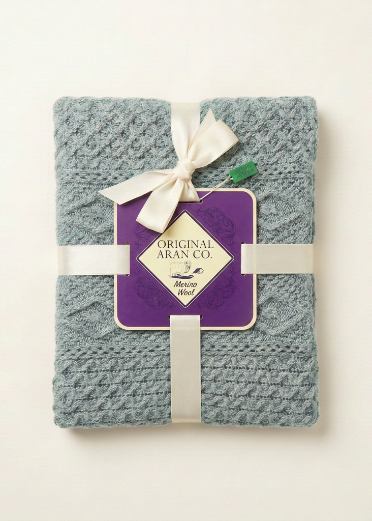 Diamond Aran Merino Wool Throw | Aqua
