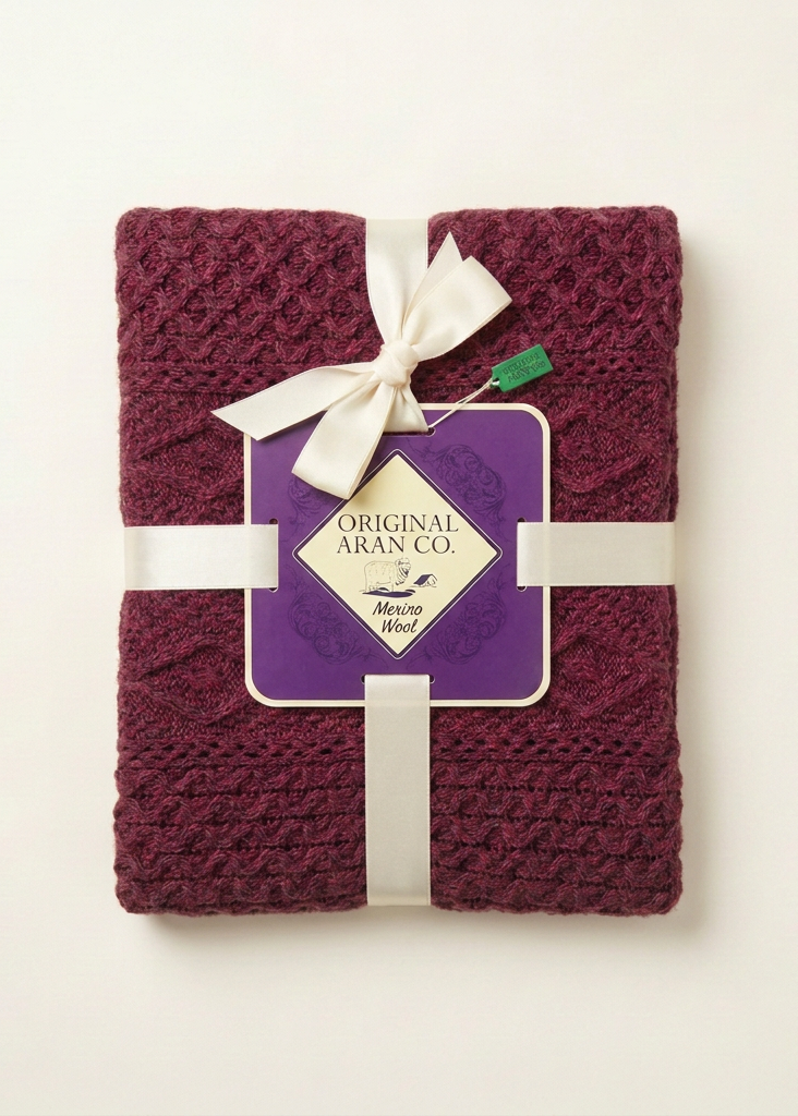 Diamond Aran Merino Wool Throw | Burgundy Marl