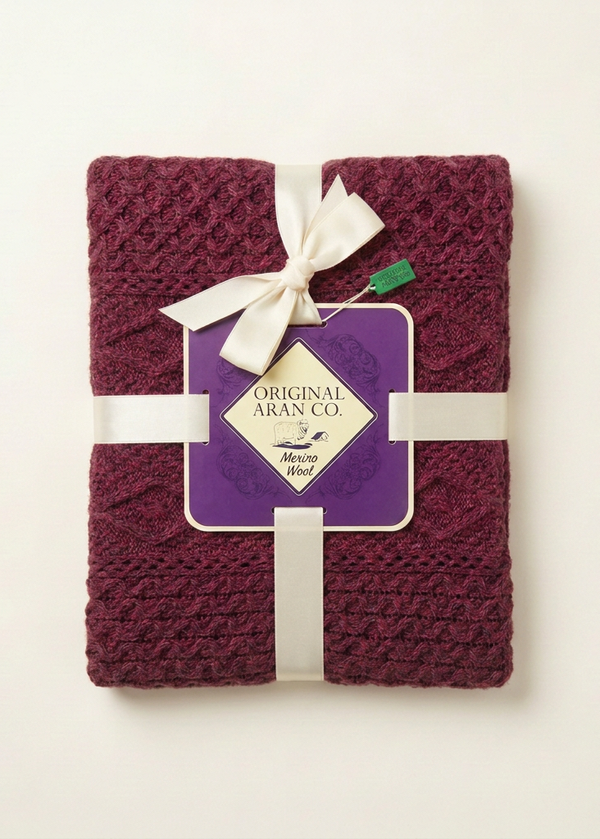 Diamond Aran Merino Wool Throw | Burgundy Marl