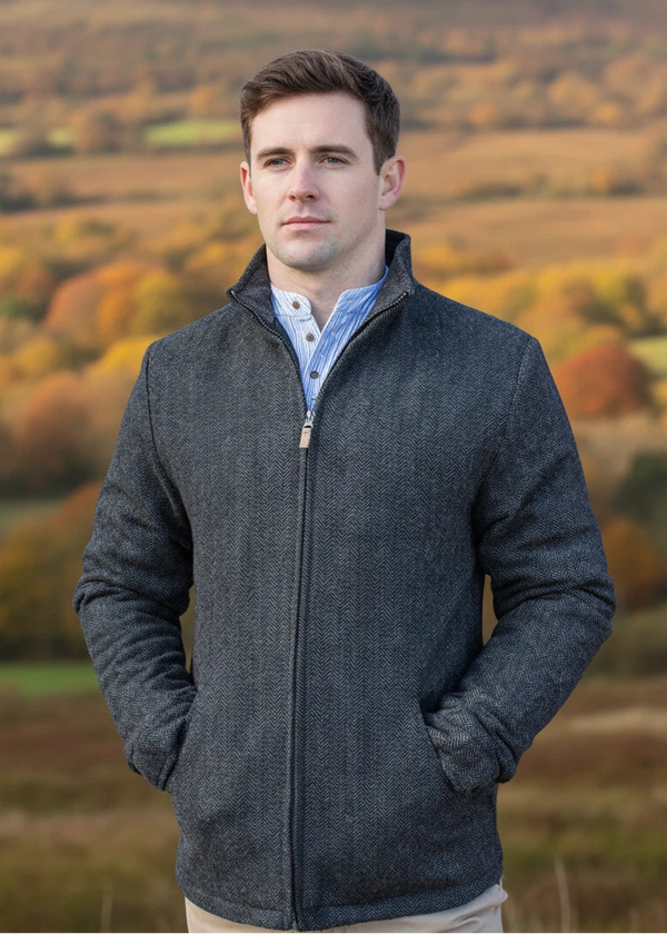 Men's Donegal Full Zip Herringbone Jacket | Charcoal