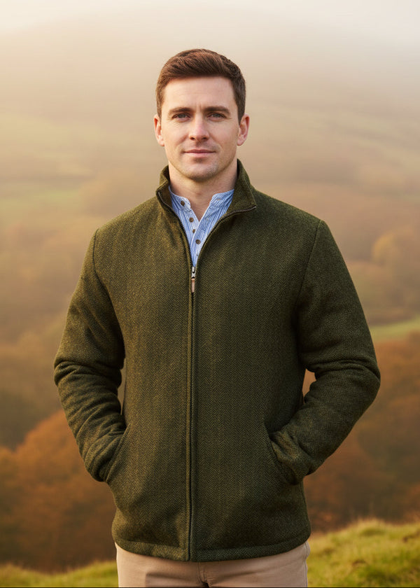Men's Donegal Full Zip Herringbone Jacket | Green