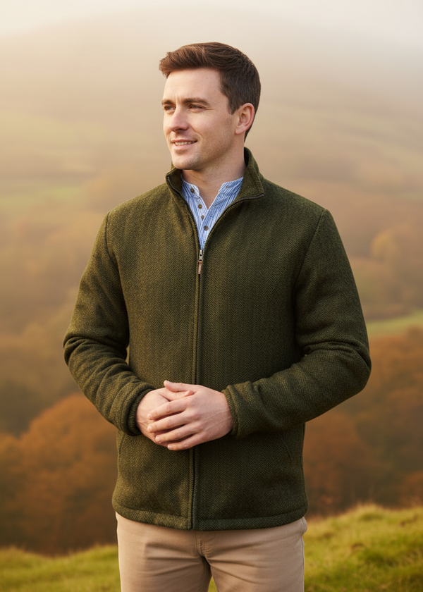 Men's Donegal Full Zip Herringbone Jacket | Green