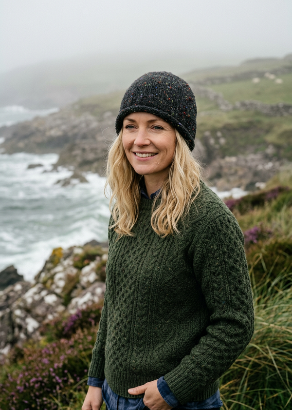 Donegal Fleck Wool Hat - Forest Green
