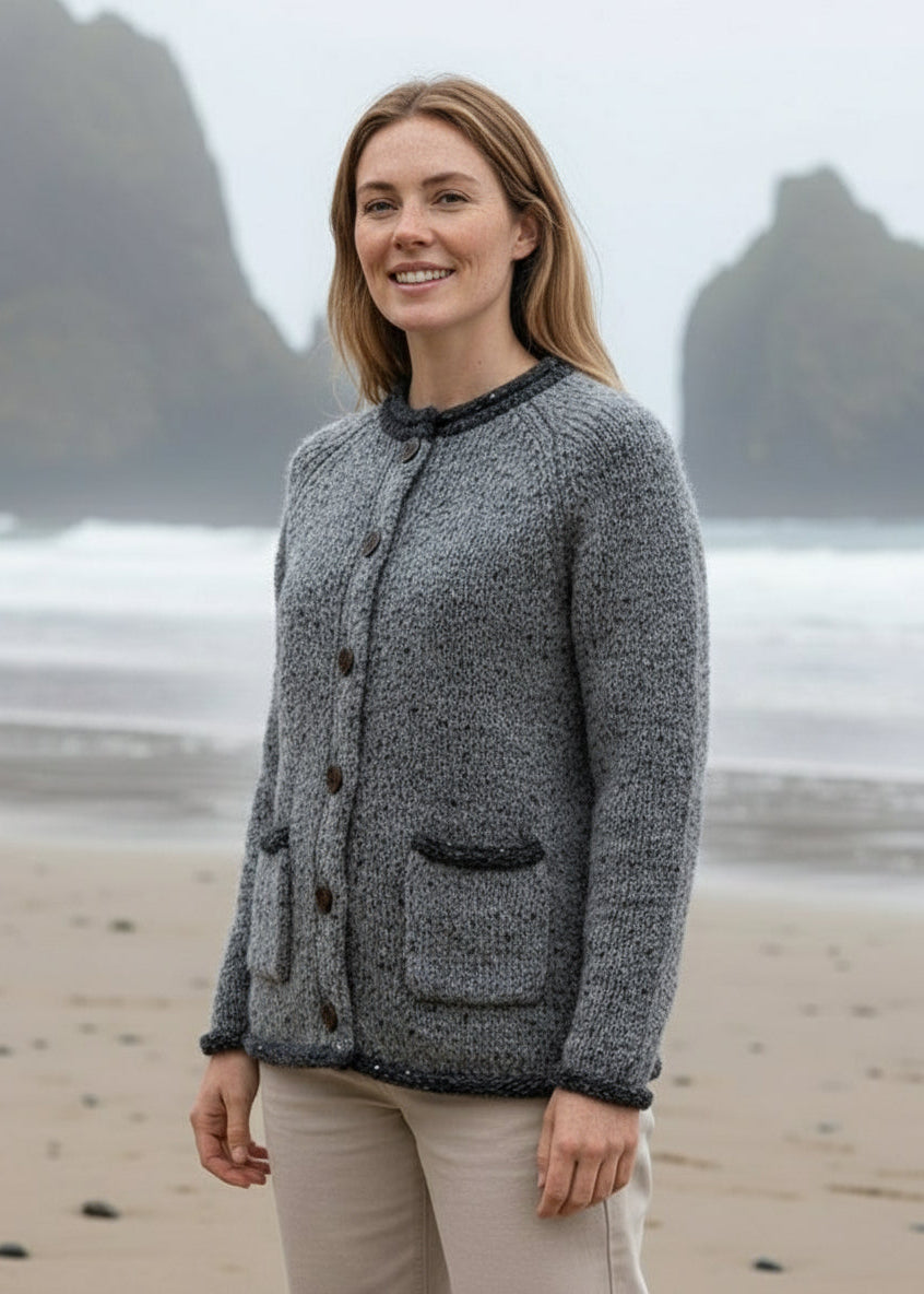 Donegal Ladies' Raglan Cardigan | Grey Charcoal