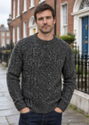 Donegal Tweed Aran Crew Neck Sweater | Charcoal Fleck